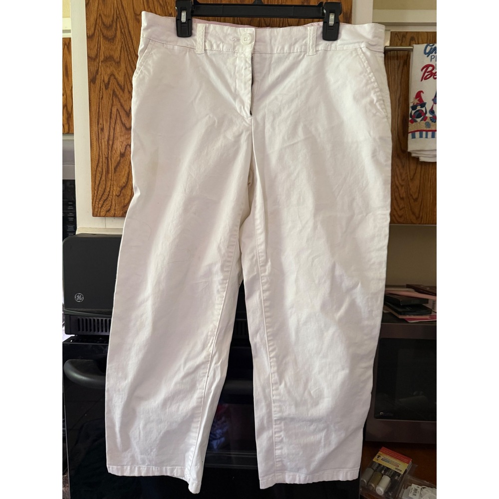 Crown & Ivy White Cropped Chino Pants Womens Size 12 Straight Leg Capris Preppy